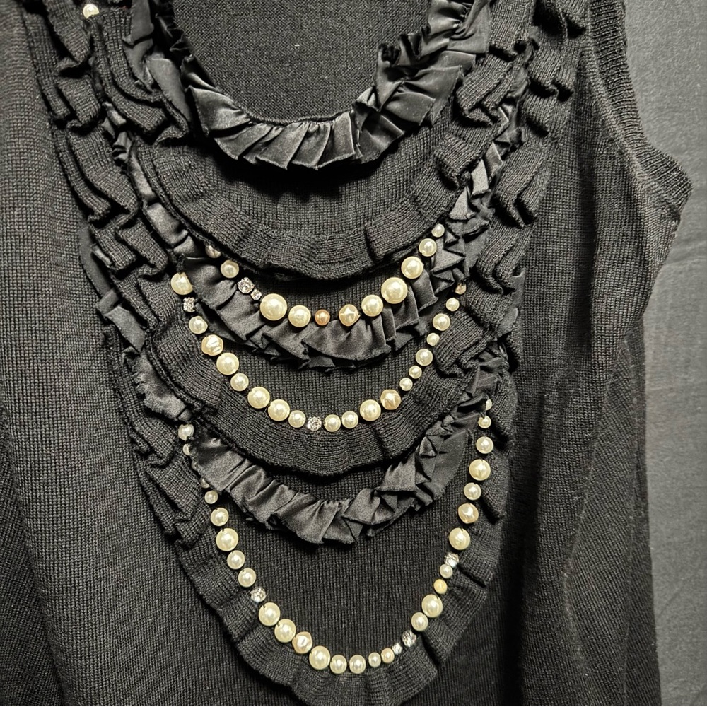 Nanette Lepore Black Sleeveless Merino Wool Dress with Silk and faux pearl trim - Picture 2 of 4